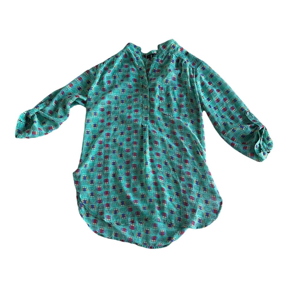 Womens Top Size Small Owl Print Business Casual Colorful Fun Teacher Wear